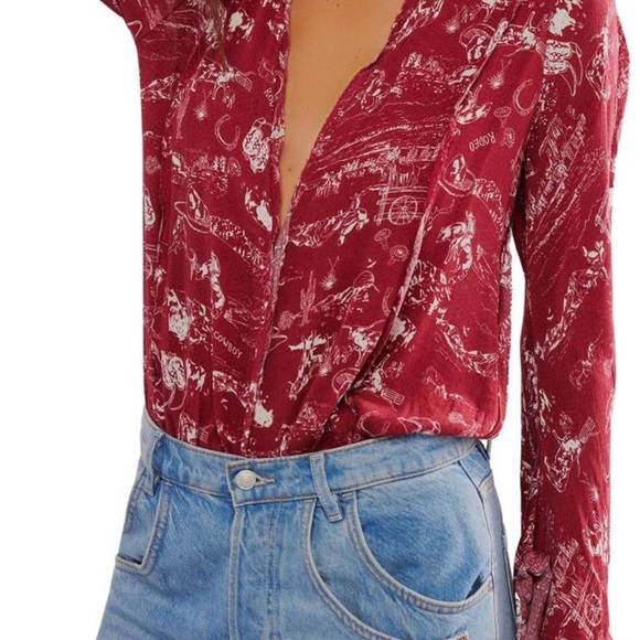 Free People Everything's Rosy Bodysuit Western Print NWOT Size XS $98 - Picture 3 of 9